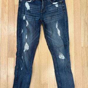 Express Dark Blue Distressed Skinny Jeans